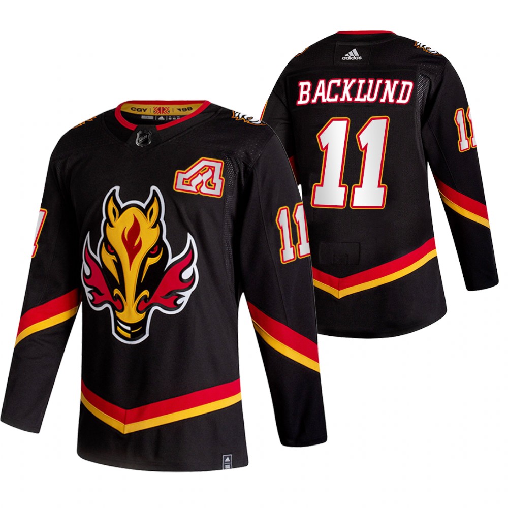 2021 Adidias Calgary Flames 11 Mikael Backlund Black Men Reverse Retro Alternate NHL Jersey